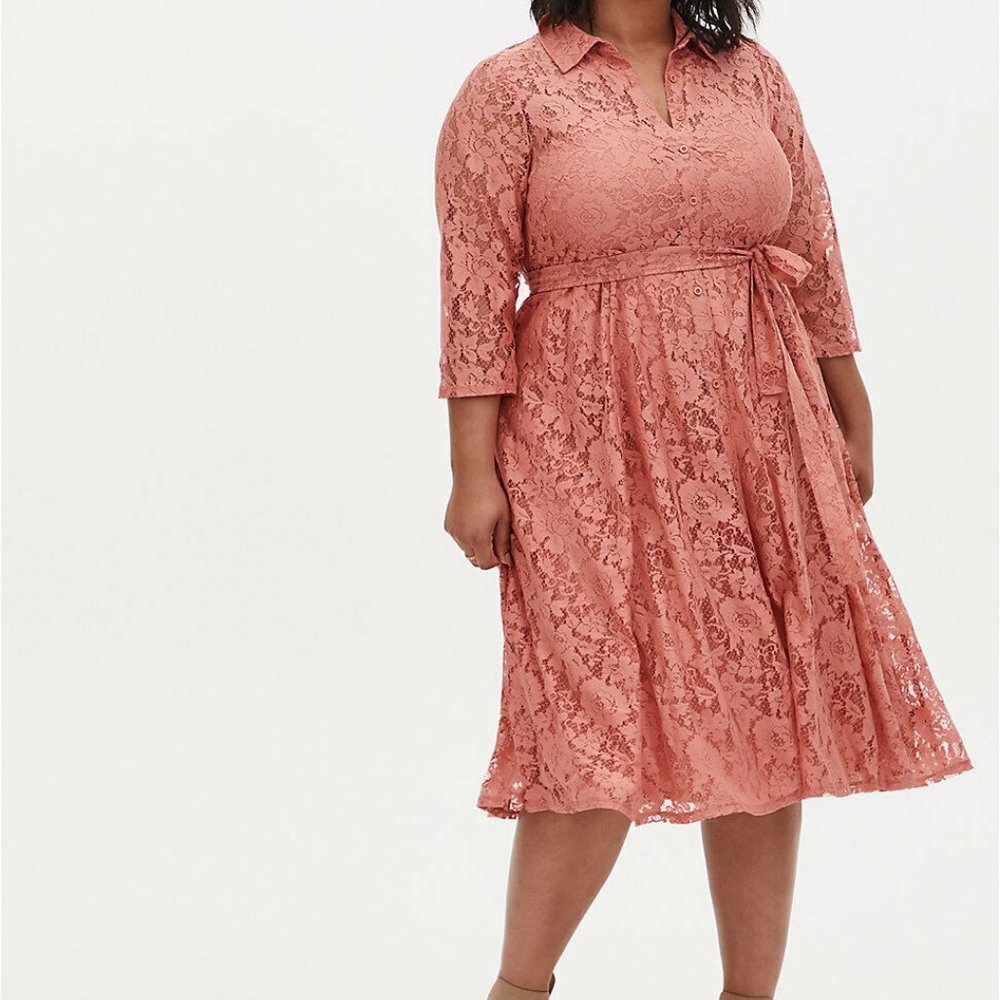 Womens Torrid Dusty Pink Coral Lace Shirt Dress 1X